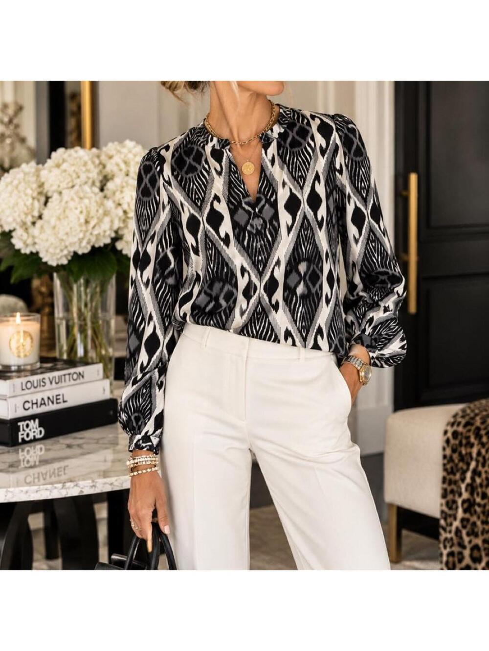 Tory Burch Women's Black and White Blouse